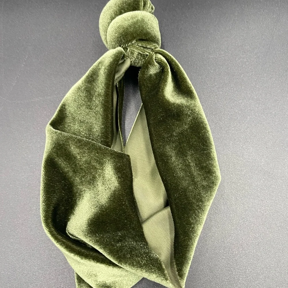 Girls Velvet Olive Green OS Knotted Headband